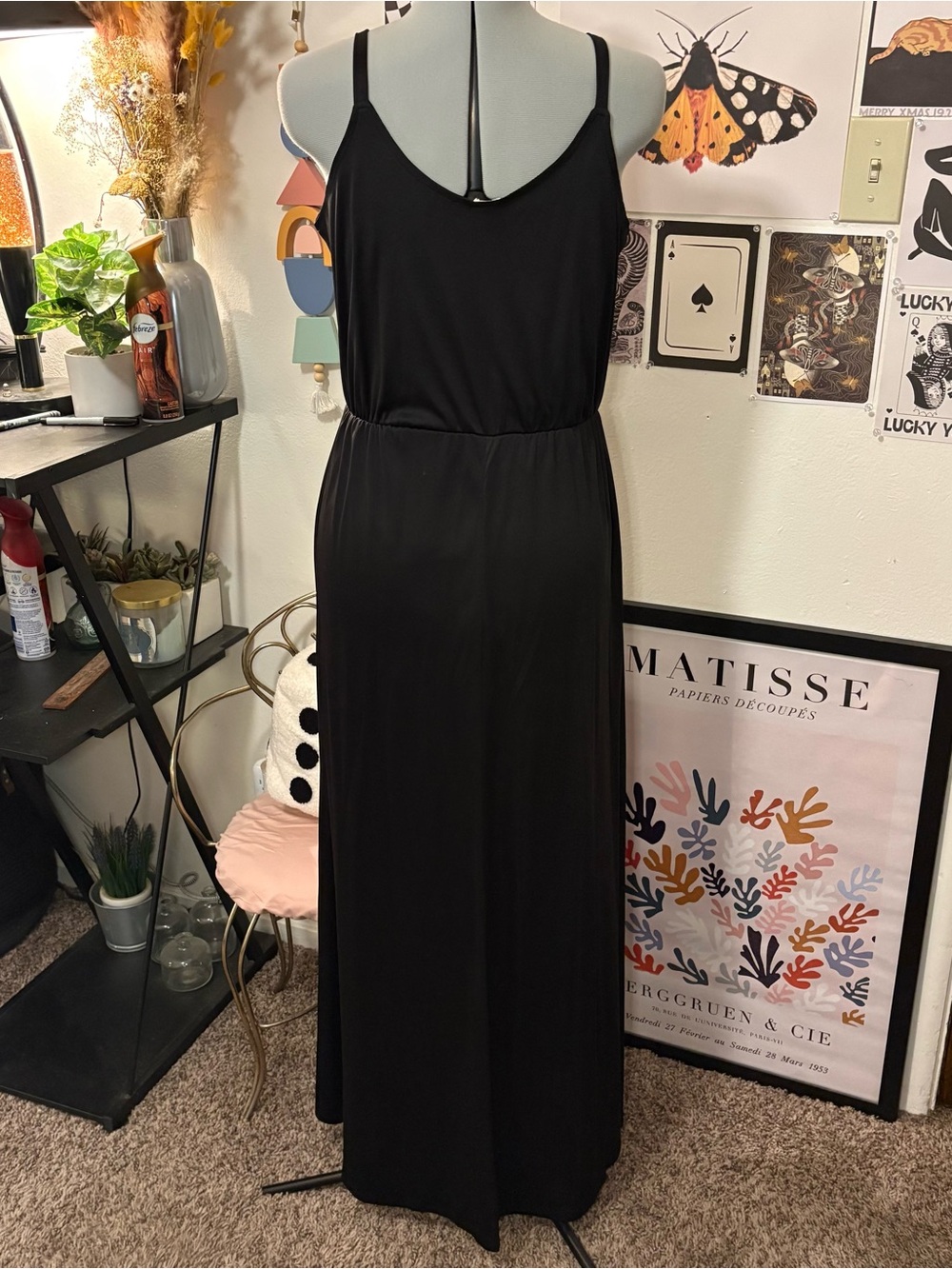 Vintage Black Maxi Dress 90s Minimalist Medium - Picture 6 of 9